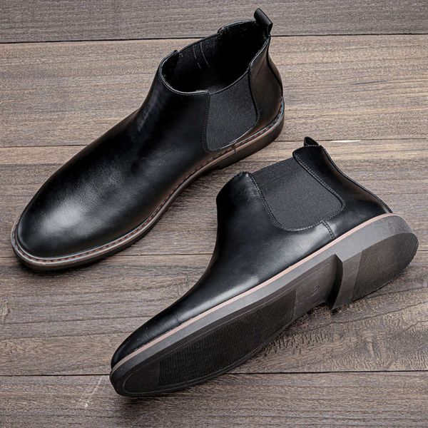 

designer vintage chelsea boots classic leather polished color fashion men's shoes, Black