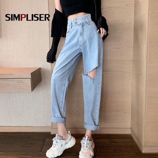 

tassel jeans harem pants women 2021 ripped trousers ankle length light blue femme holed vintage distressed ladies women's