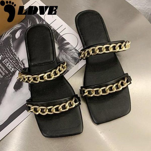 

slippers 2021 fashion jelly shoes chain women flat designer summer ladies casual beach slides sandals, Black