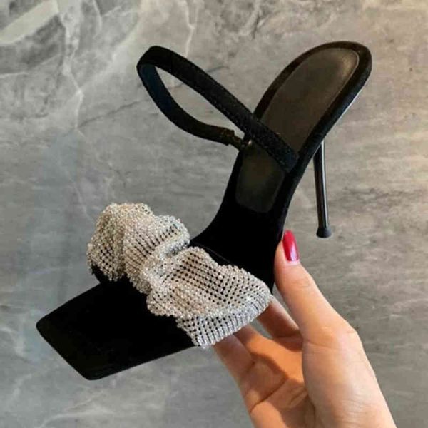 

slippers digit of square foot high heels buckle shoes summer stiletto women's 00a8, Black