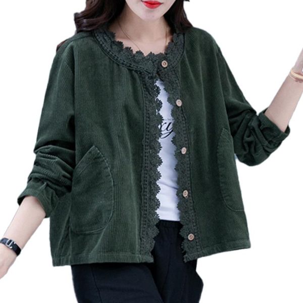 

women's jackets corduroy short jacket female 2021 spring autumn lace stitching single-breasted coat outerwear baseball uniform w710, Black;brown