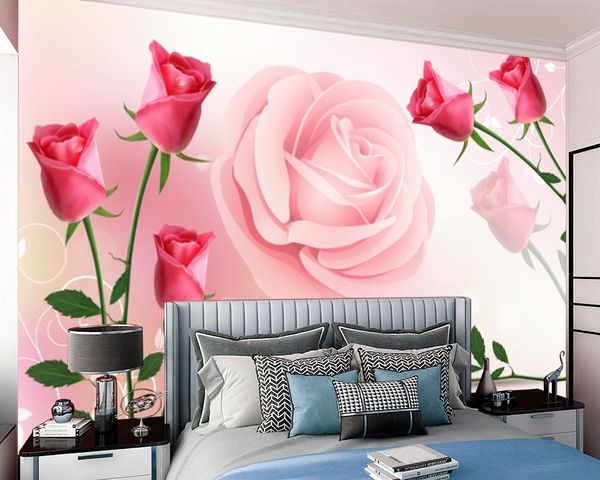 Carta da parati romantica rosa 3d Decorazione domestica moderna Pittura Sfondi murali Soggiorno Camera da letto Cucina Carta da parati classica