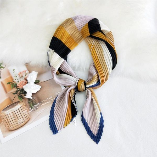 

scarves 2021 women pleated small square scarf art retro wild decoration fashion sweet neckerchief bufanda 55 * 55cm luxury band, Blue;gray