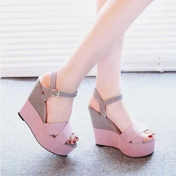 

women wedges sandals summer mixed colors platform casual shoes high heel, Black