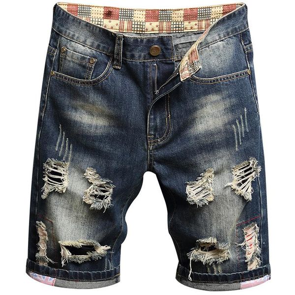 

men's jeans pantalon hombre ripped denim short knee length men straight pants summer casual shorts, Blue