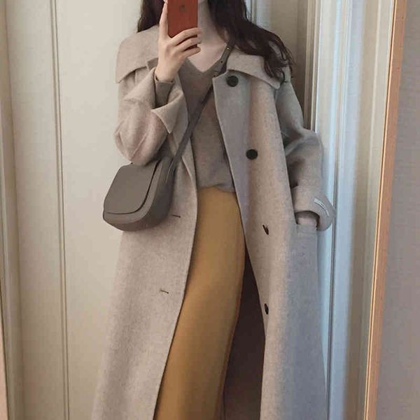 

women's wool & blends trench coat en autumn and winter wild mid-length double-sided cashmere overcoat 6io1, Black