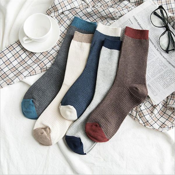 

style japanese cute socks men's street trend combed cotton high tube vertical strip breathable long, Black