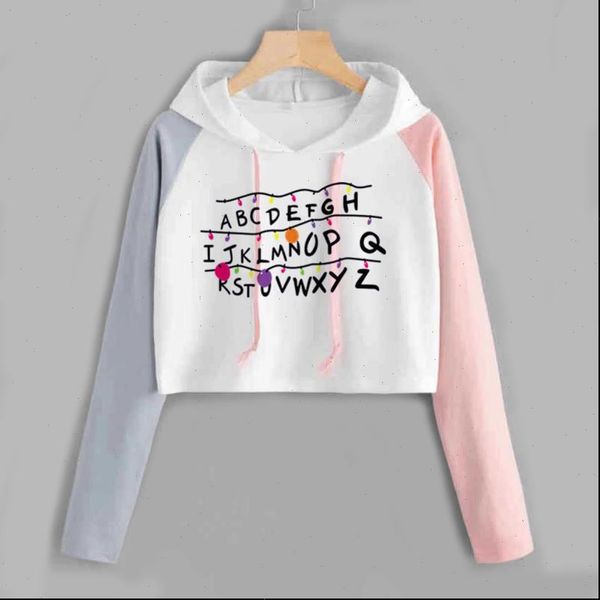 

stranger things cropped print womens sweatshirt spring autumn harajuku hip hop short ladies fashion jumper, Black