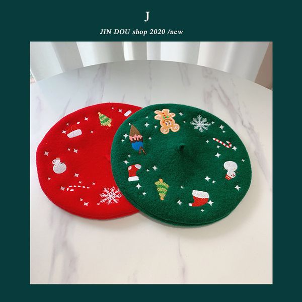 

autumn winter christmas snowflake beret schoolgirl lovely painter hat deer gingerbread man winter gift, Blue;gray