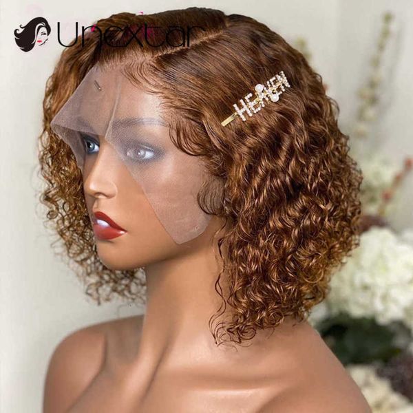 

brown shade curling laughter human hair wigs short bob remy edge part 180 density for women, Black;brown