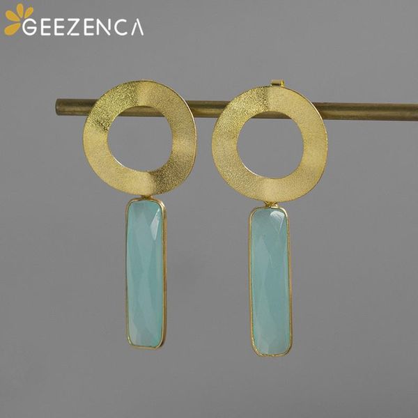 

stud 925 sterling silver earrings golden geometric gemstones personality trendy earring fine jewelry for women original design, Golden;silver