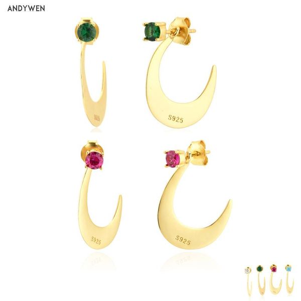

100% 925 sterling silver gold green rose red zircon circle fashion jewelry piercing 2021 rock punk party hoop & huggie, Golden;silver