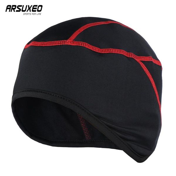 

cycling caps & masks arsuxeo winter fleece outdoor sports mtb bike hats snow warm helmet liner for man woman windproof pt01, Black
