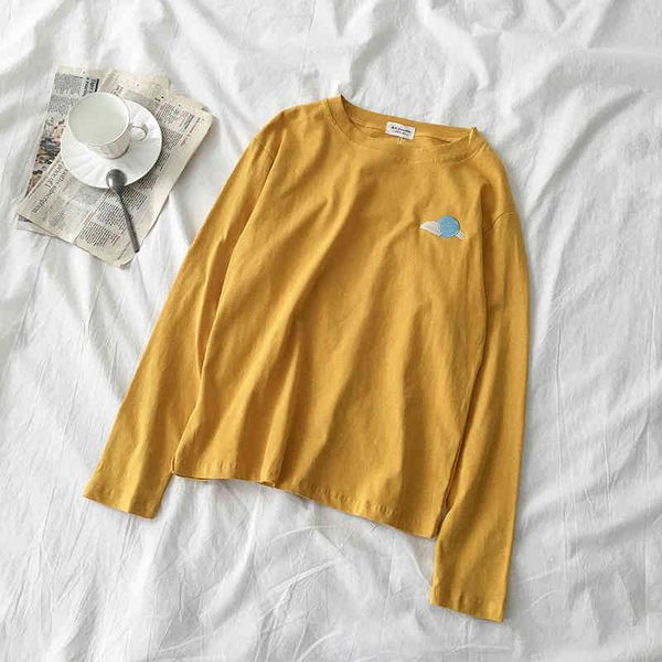 

spring autumn women's long-sleeved t-shirt korean loose weather pattern embroidery bottoming woman gd541 210506, White