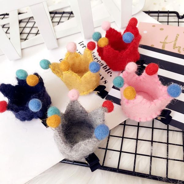 

hair accessories korea colorful woolen candy crown hairpins little ball for girls clips bow hairgrips, Slivery;white
