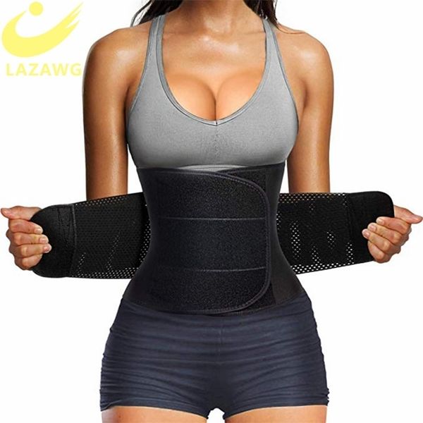 

lazawg women waist trainer belt tummy control cincher trimmer sauna sweat workout girdle slim belly band sport 211218, Black;white
