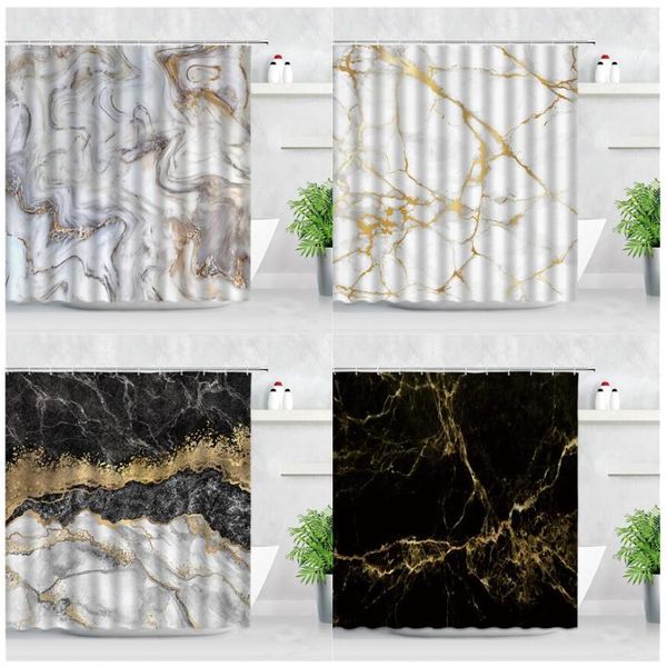 Cortinas de chuveiro banheiro impermeável e preto branco 3d padrão de mármore abstrato arte nórdica estilo decoração de casa moderna cortina de banho de pano