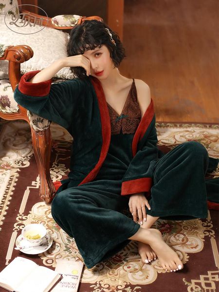 

women's sleepwear night long women cotton pajamas bath bedroom set silk robes for lounge sleep nuisette underwear by50sy, Black;red