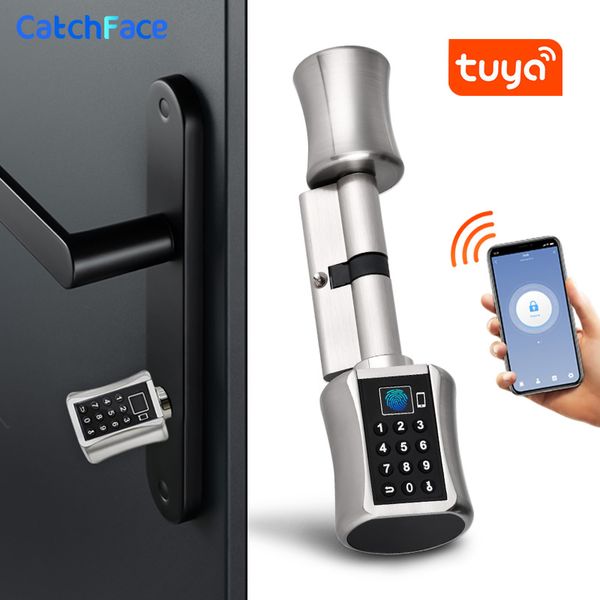 

bluetooth fingerprint cylinder lock tuya app biometric electronic smart door lock digital keypad code keyless lock home/apartme