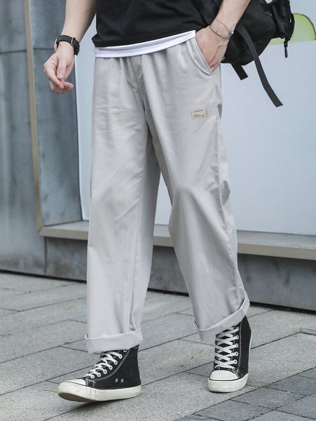 

men letter patched wide leg pants 69tx#, Black