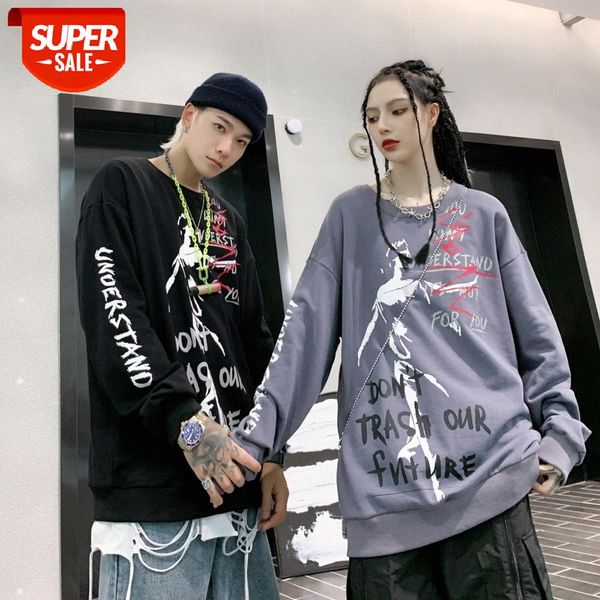 

couple round neck sweater men and women brand flow personality hip-hop street net red pullover #vn8i, Black