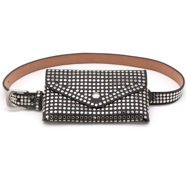 

fashion women waist packs rivet bag ladies purses pu leather mini bags flaps travel belt money holder bla