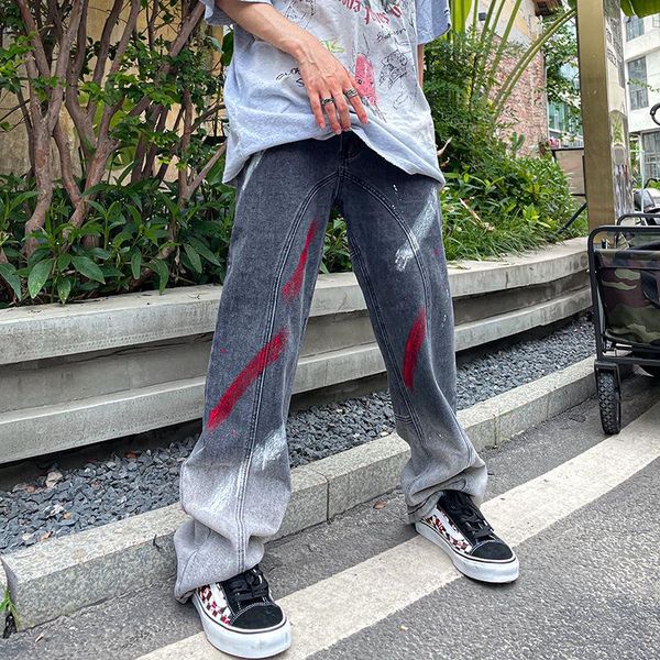

men's jeans ou feng gradients do old handpainted graffiti cowboy male super fire hip-hop sense of bf, Blue