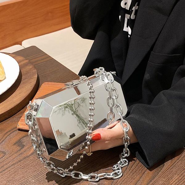 

evening bags mirror hard box square crossbody bag 2021 summer high-quality pvc women's designer handbag chain shoulder messenger