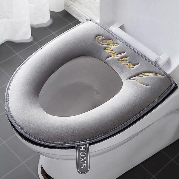 

toilet seat covers universal cover winter warm soft mat bathroom washable removable zipper clamshell handle waterproof home