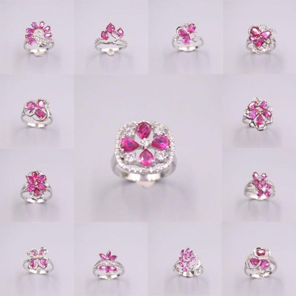 

cluster rings 1pcs sterling silver ring women luck red zircon flower shaped gift / style can choose, Golden;silver