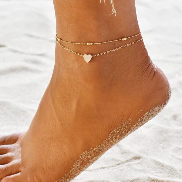 Cavigliera da donna regolabile con catene alla caviglia da spiaggia in lega d'oro