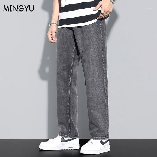 

men's jeans 2021 classic thin blue advanced loose straight letter embroidery denim trousers male brand pants plus size s-4xl