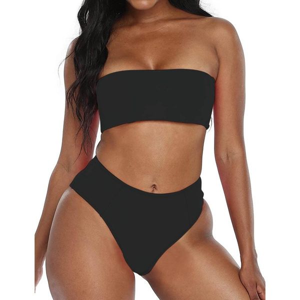 

women's swimwear women two piece bandeau swimsuit solid push up bikini set high waist thong beachwear brazilian bathing suit bikinis, White;black