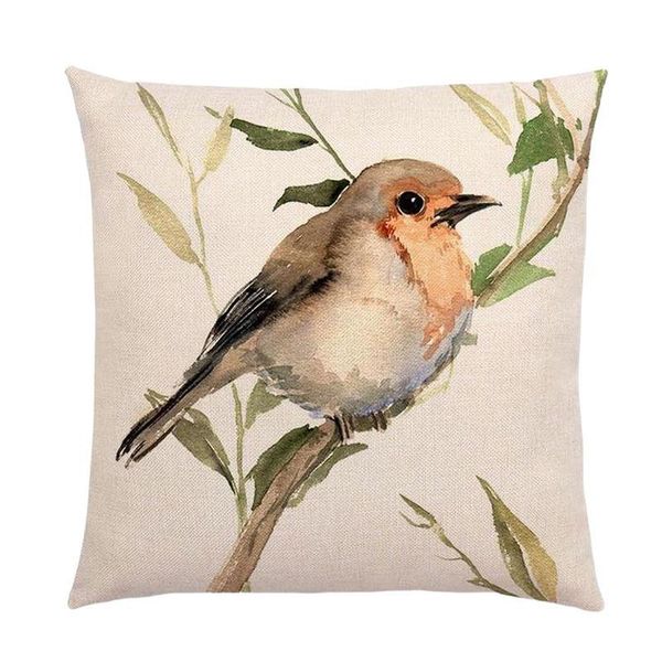 

pillow case watercolor birds cushion cover printed pillows for bedroom home decor 45x45 goldfinch modern peach skin pillowcase