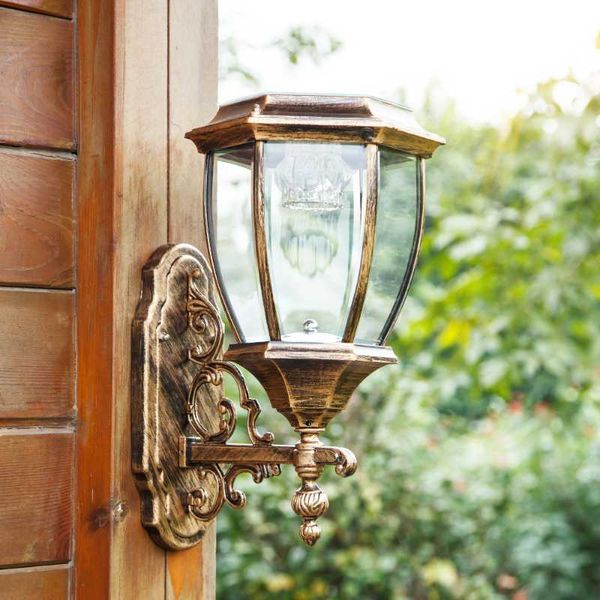 

solar lamps outdoor wall lights retro led aluminum vintage lamp antique glass garden yard decoration 9 inch light control 2w
