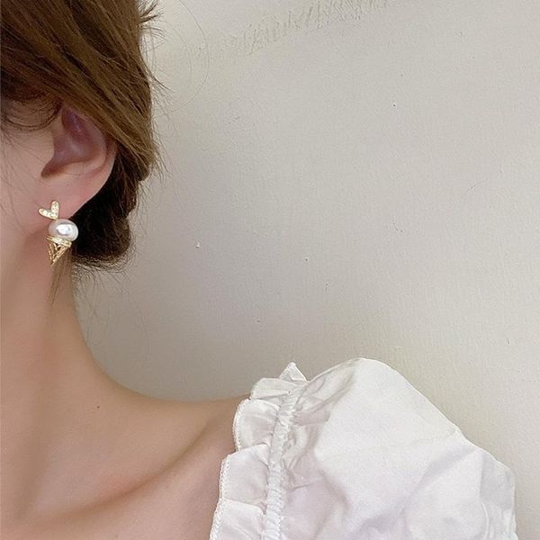 

dangle & chandelier origin summer unique design love heart pearl cream earring for women gold metallic cubic zircon jewellery, Silver