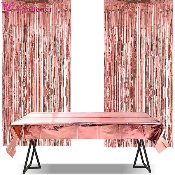 

3pcs metallic foil tinsel curtain tablecloth birthday wedding bachelorette party decoration anniversary pography backdrop