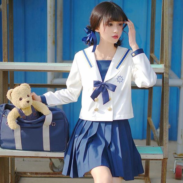 

clothing sets jk uniform japanese school uniforms for girls navy sailor suit set long short sleeve skirt halloween cosplay costumes women, White