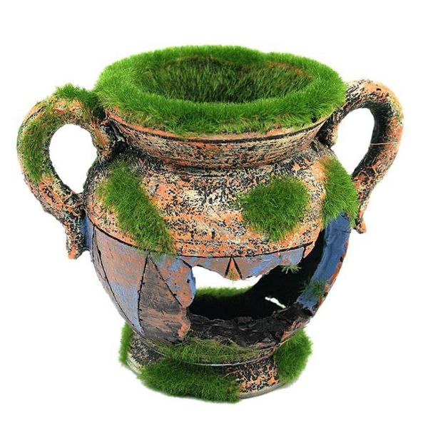 

aquarium fish tank decoration resin vase with moss accessories for shrimp landscape ornaments decorations