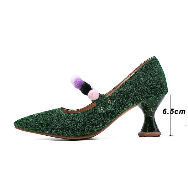 

sandals colorful pompom pumps women shoes pointed toe spring single fashion strange heel party wedding ladies zack, Black