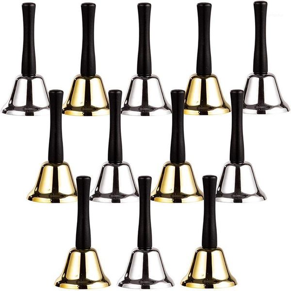 

christmas decorations 12-pack set silver and gold steel service handbells with black wooden handles for schools, dinner calling, decor