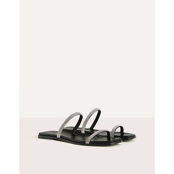 

women's shoes 2021 thin black band flat slippers outer crystal