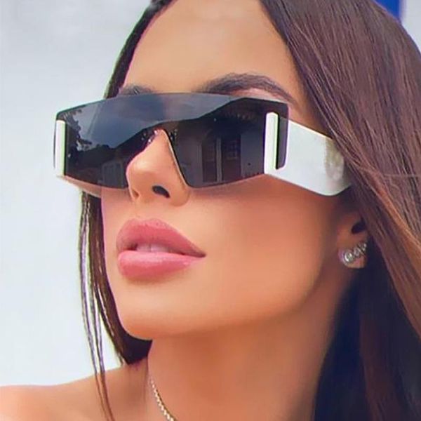

sunglasses rimless 2021 trends women summer fashion unique one piece oversized sun glasses men retro square eyewear, White;black