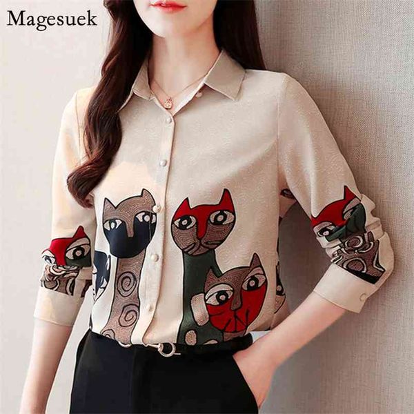

fashion long sleeve elegant womens blouse cardigan print chiffon blouses casual office lady shirts 8356 50 210512, White