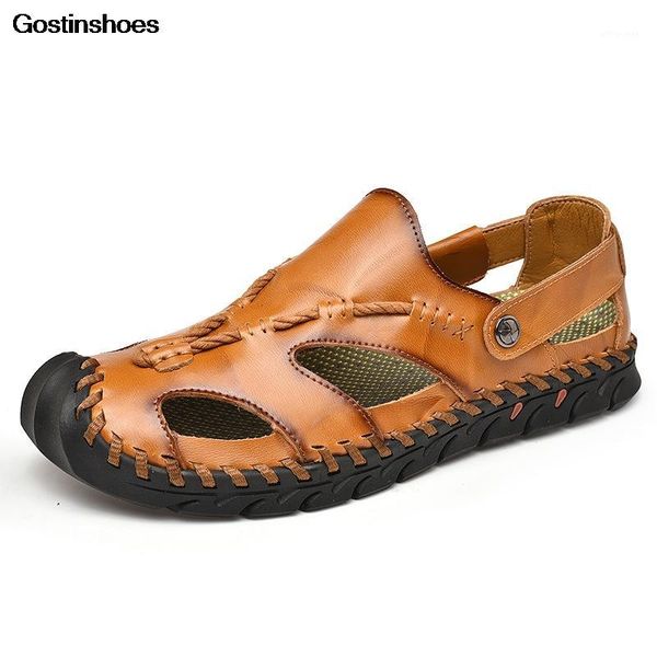 

sandals men summer cow leather fashion casual beach shoes cowhide sandalias zapatos handmade1, Black