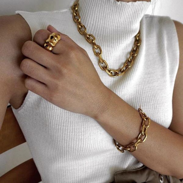 

chains fashion wide chain retro necklace and bracelet, Silver