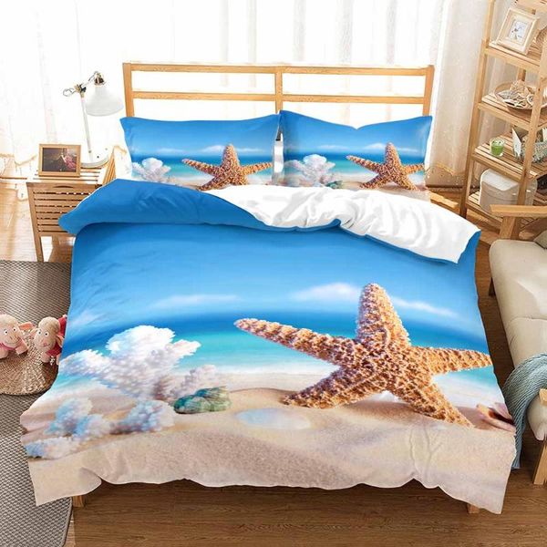 

bedding sets ocean coast beach duvet cover set pillowcase 3pcs blue starfish home bedclothes for children kids girls boys decor