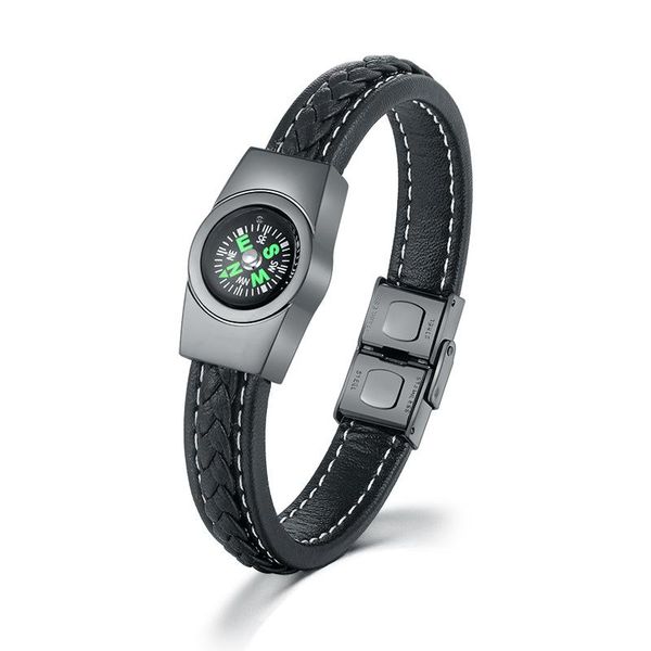 

bangle luxury genuine leather sport wristband compass men peculiar jewelry man fashion accessories hand ornament, Black