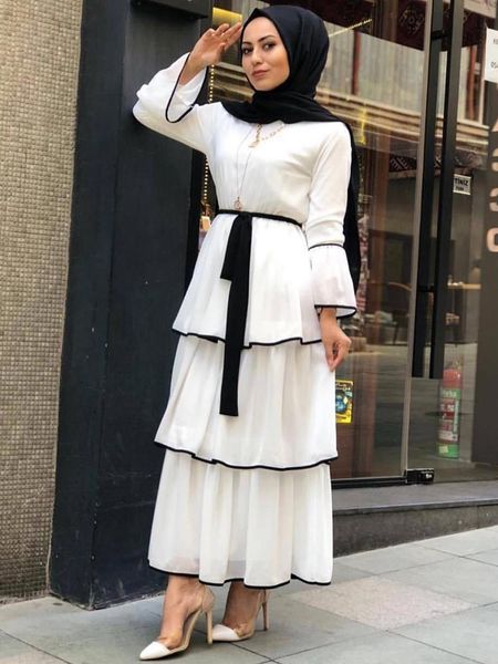 

ethnic clothing muslim fashion africa maxi robe for women party flared sleeves hijab dress chiffon black and white elegant turk, Red
