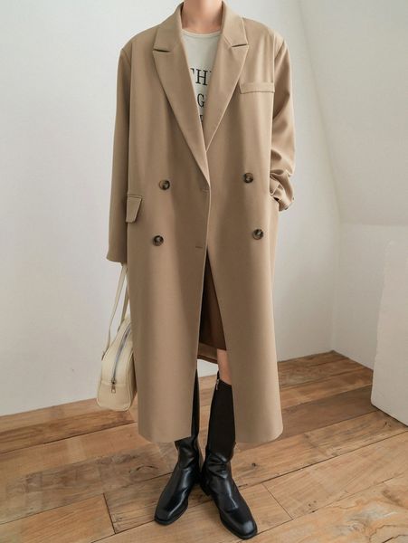 

dazy-less double breasted lapel neck trench coat l7bz#, Tan;black